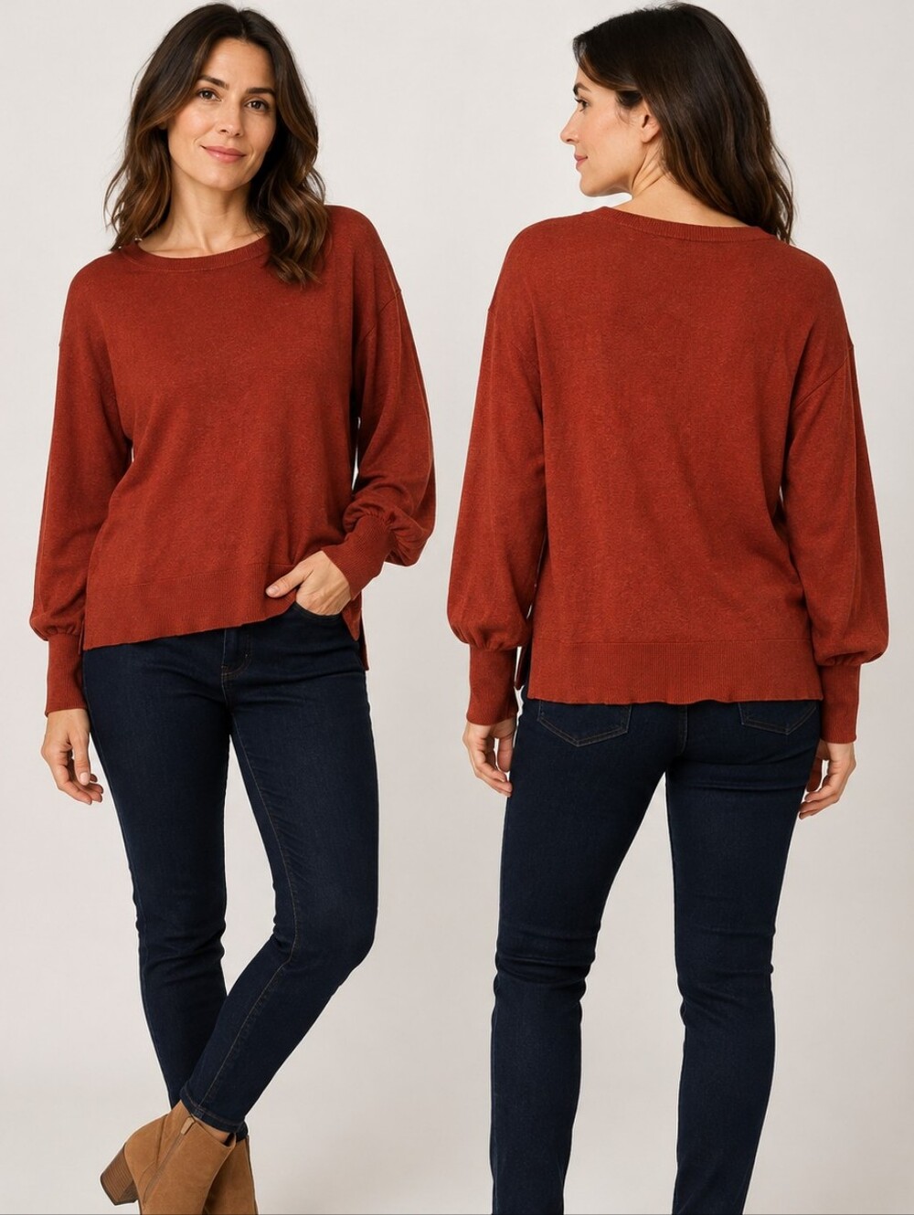 Zara Knit Rust Balloon Sleeve Sweater Size M Contemporary Minimalist • Elevated